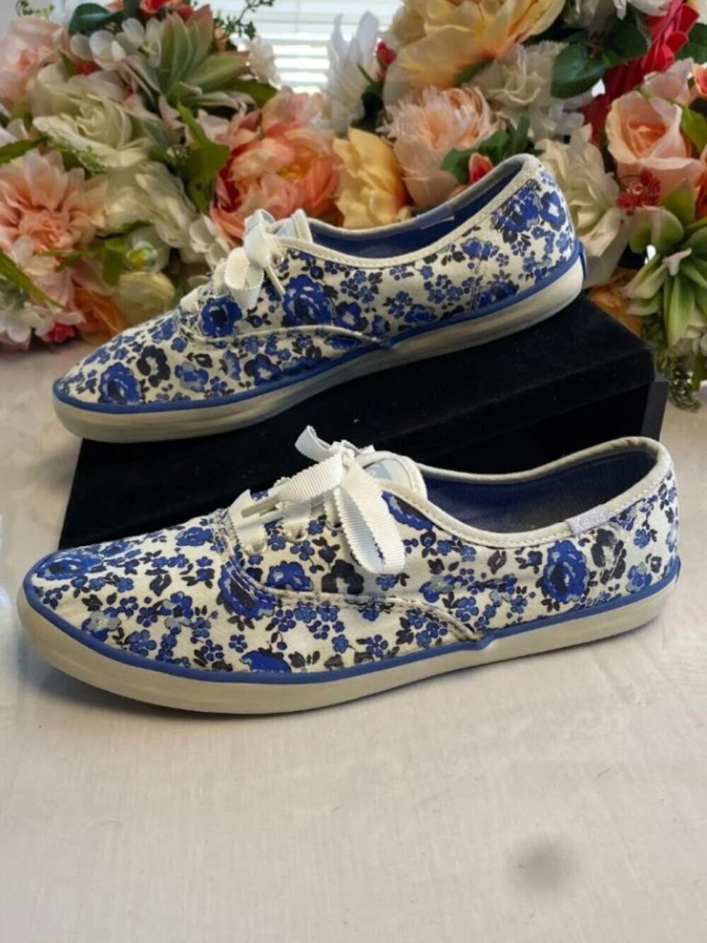 Keds Blue and White Floral Champion Sneakers - Picture 5 of 10